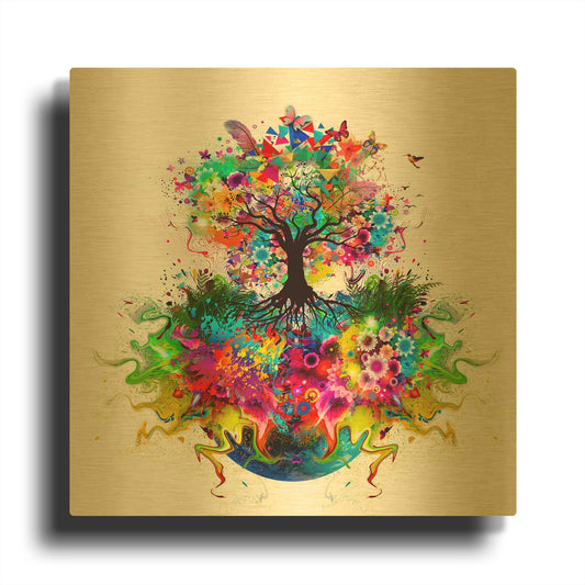'Kaleidoscope Tree White' By Valentyn Artemenko Gold Metal Wall Art
