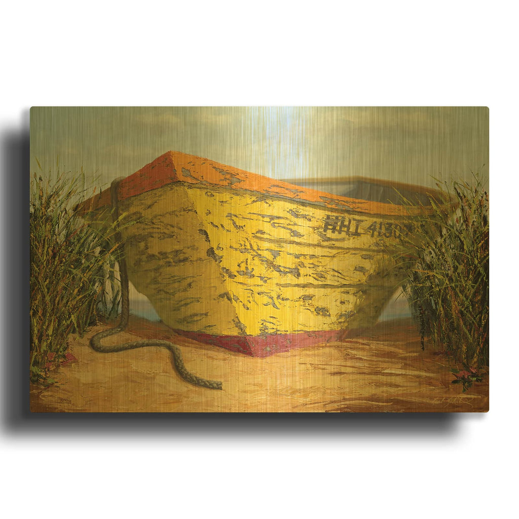 'Yellow and Orange Rowboat' By Karl Soderlund Gold Metal Wall Art