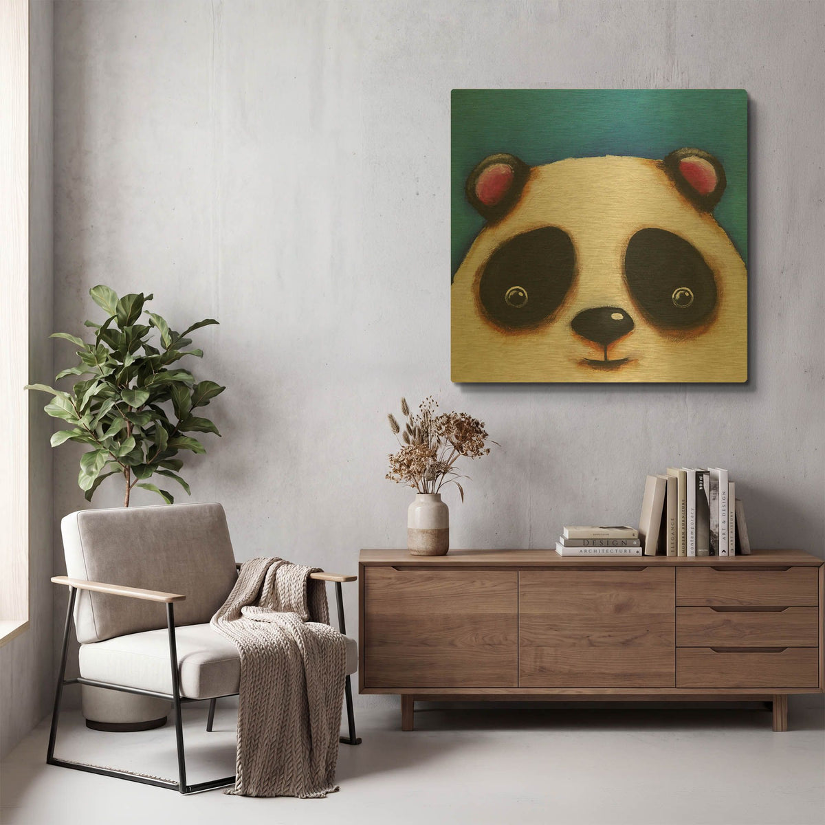 'The Panda Bear' By Lucia Stewart Gold Metal Wall Art