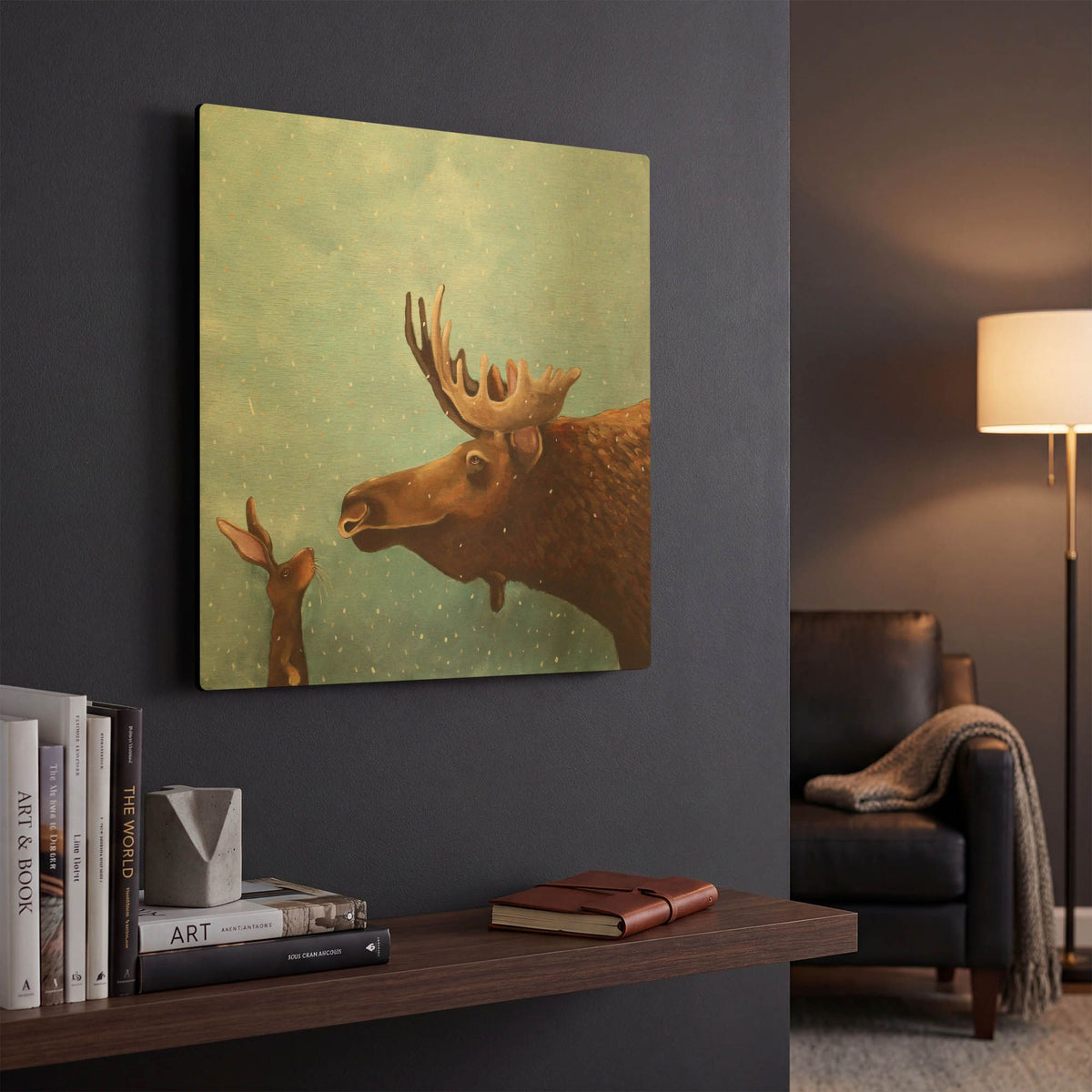 'Moose and Rabbit' By Lucia Stewart Gold Metal Wall Art