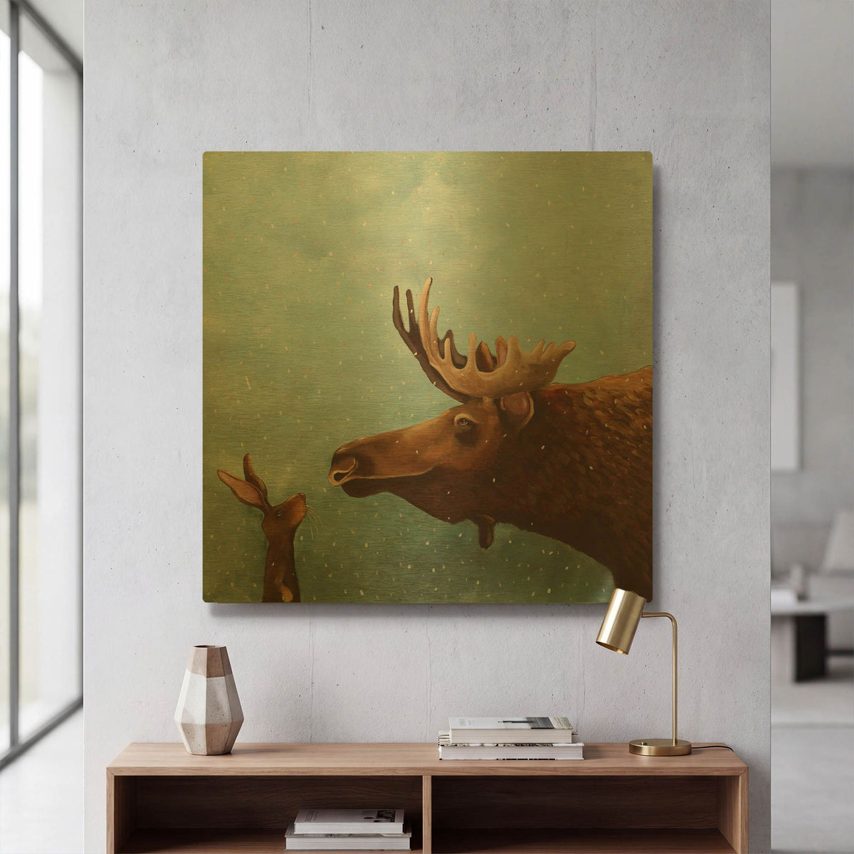 'Moose and Rabbit' By Lucia Stewart Gold Metal Wall Art