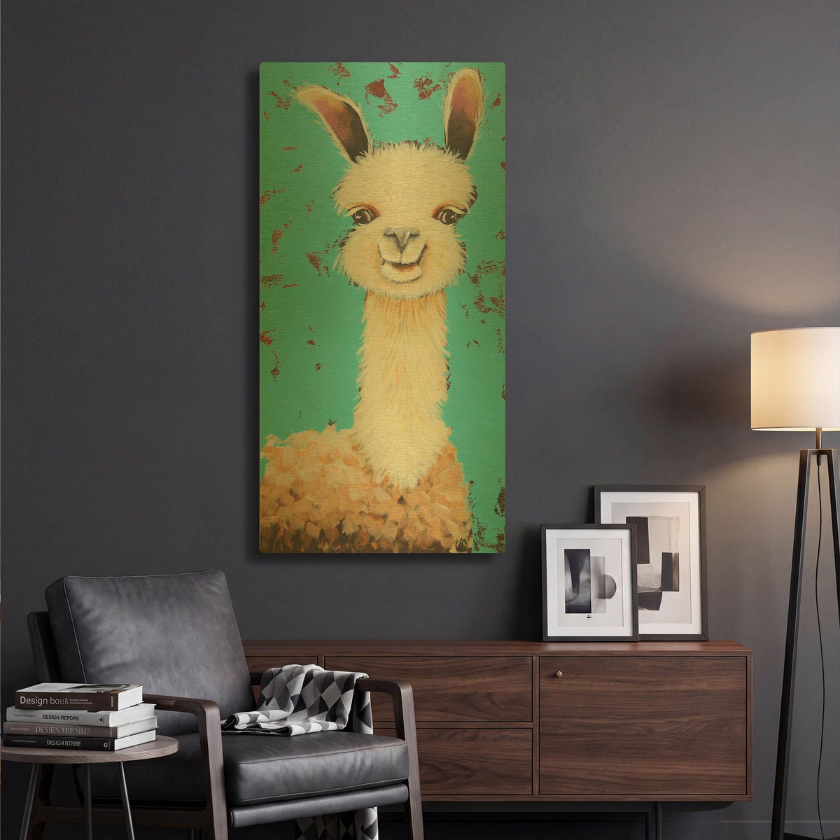 'Llama Sue' By Lucia Stewart Gold Metal Wall Art