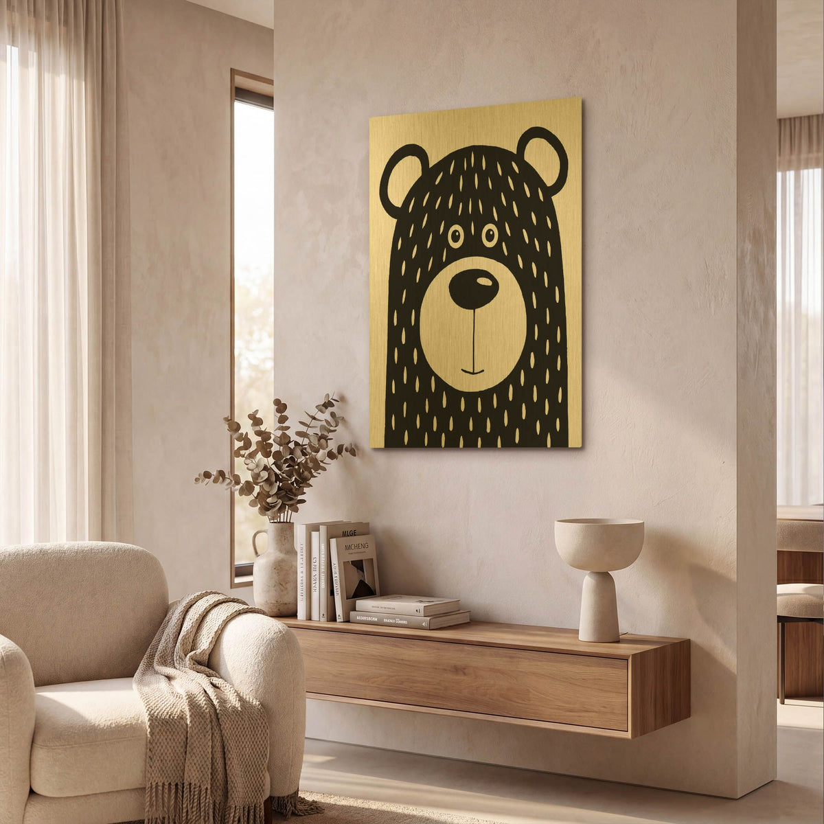 'Vanilla Bear' By Lucia Stewart Gold Metal Wall Art