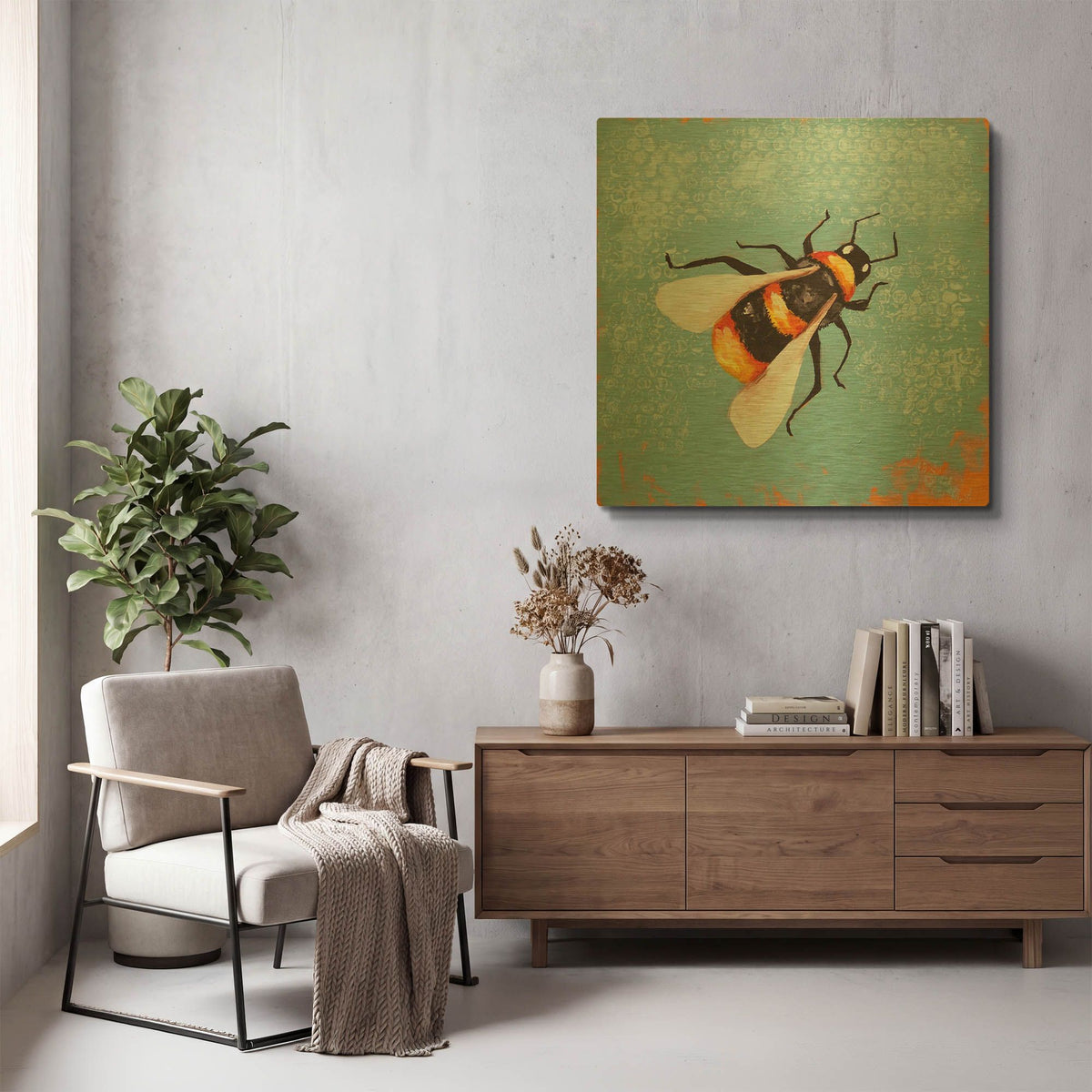 'Bee Painting' By Lucia Stewart Gold Metal Wall Art