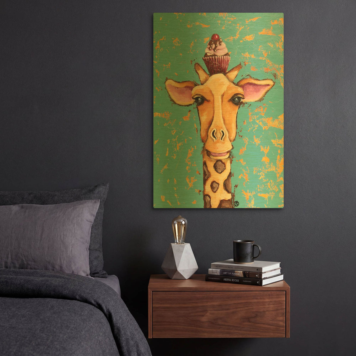 'Giraffe With Cherry on Top' By Lucia Stewart Gold Metal Wall Art