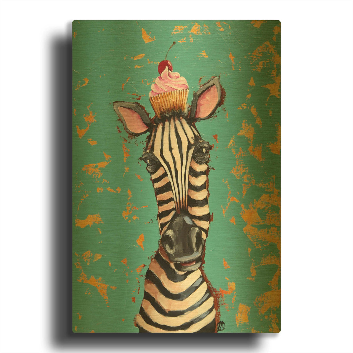 'Zebra With Cherry Cupcake' By Lucia Stewart Gold Metal Wall Art