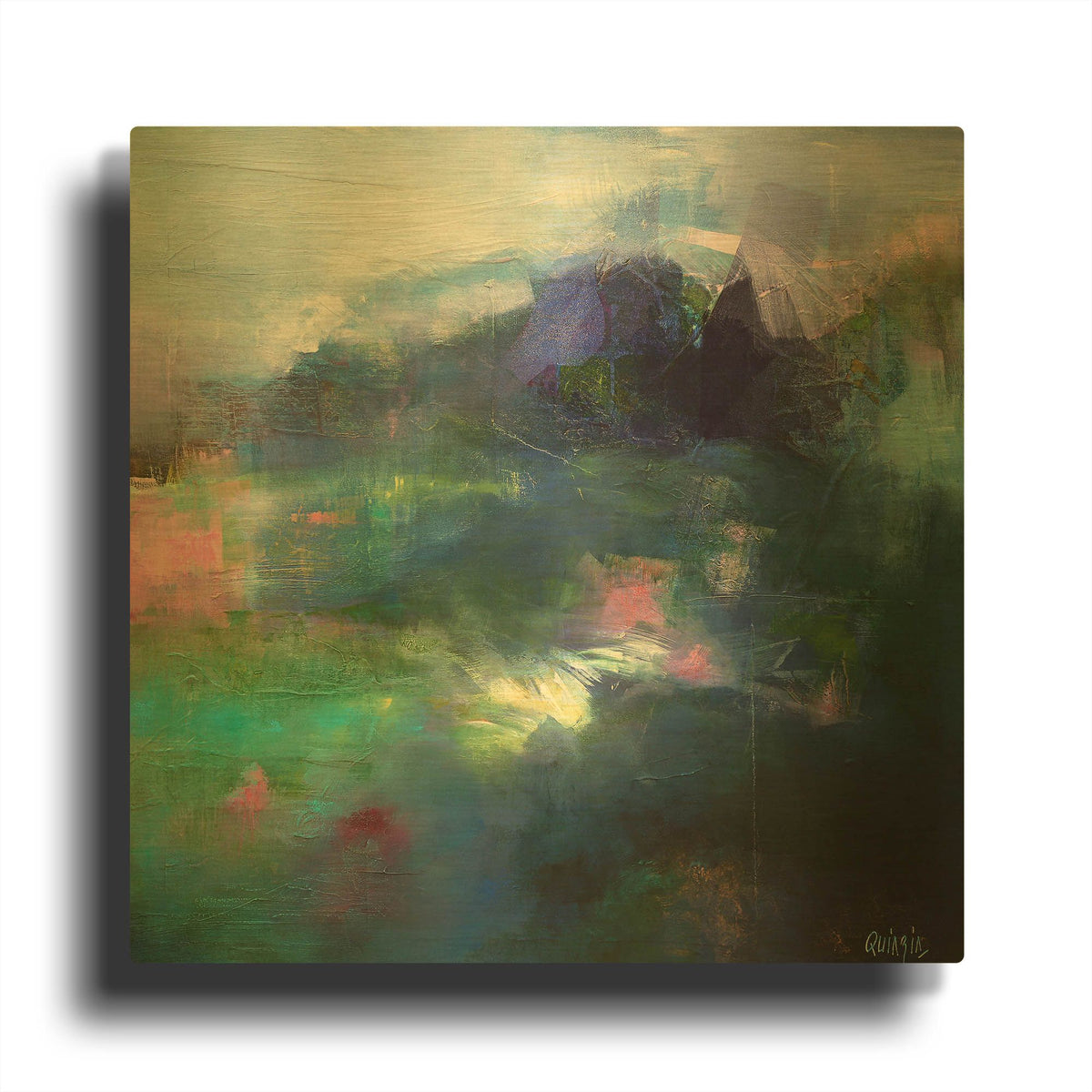 'At The Edge of a Lake' By Marianne Quinzin Gold Metal Wall Art