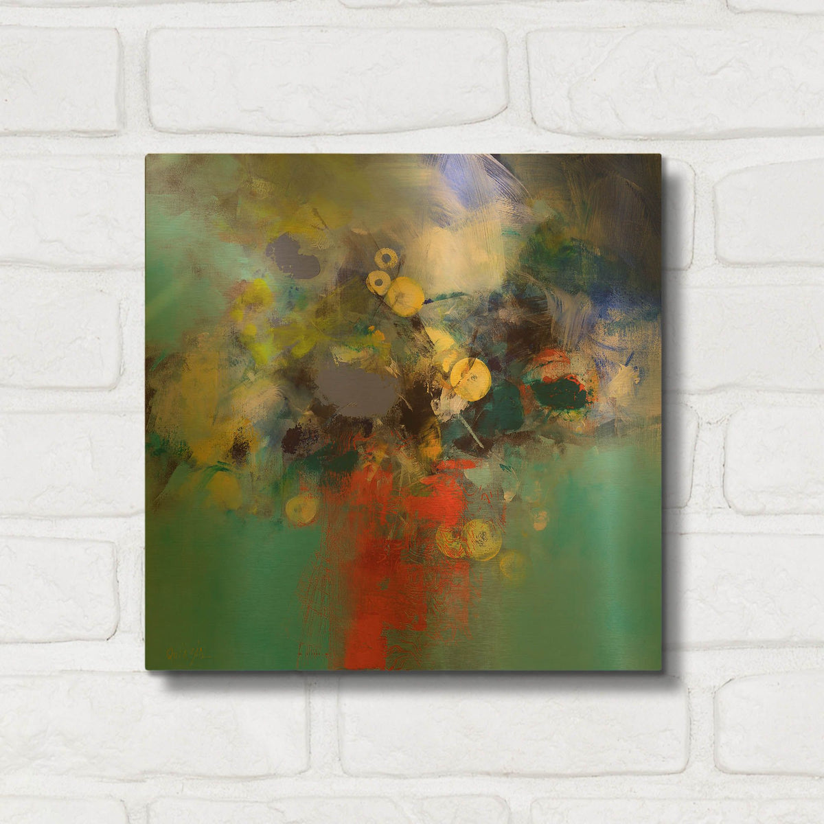 'Blue and Yellow Flowers' By Marianne Quinzin Gold Metal Wall Art