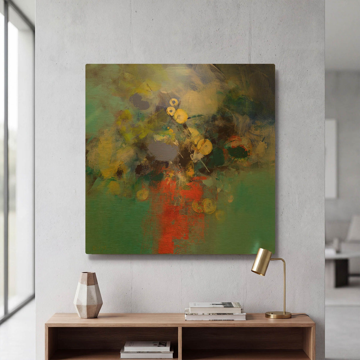 'Blue and Yellow Flowers' By Marianne Quinzin Gold Metal Wall Art