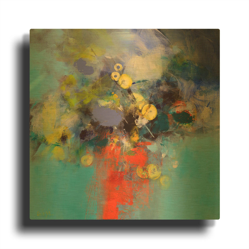 'Blue and Yellow Flowers' By Marianne Quinzin Gold Metal Wall Art