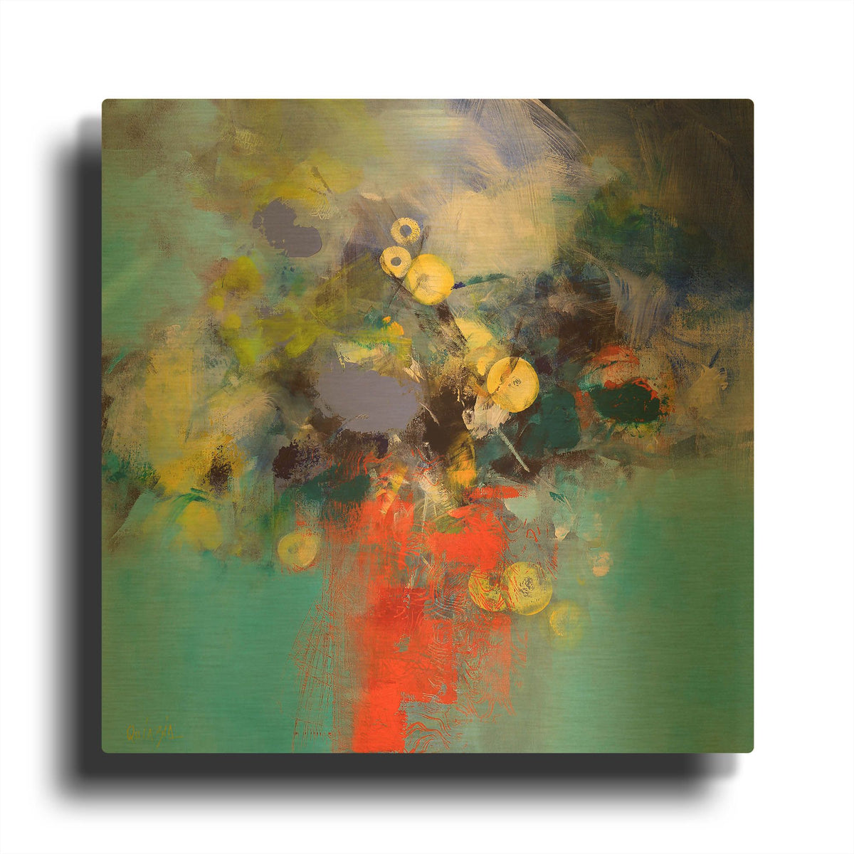 'Blue and Yellow Flowers' By Marianne Quinzin Gold Metal Wall Art