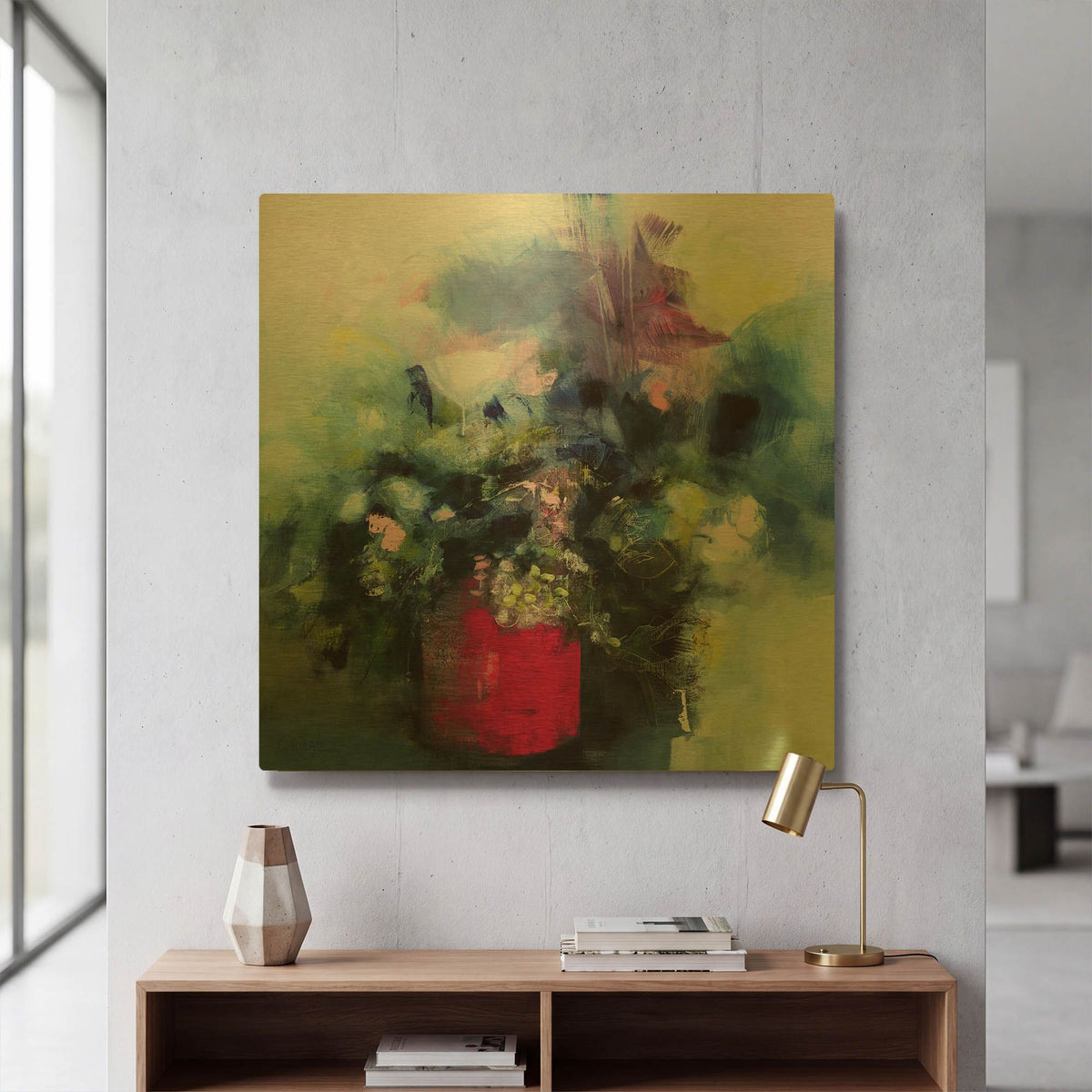 'Flowers In a Pink Pot' By Marianne Quinzin Gold Metal Wall Art