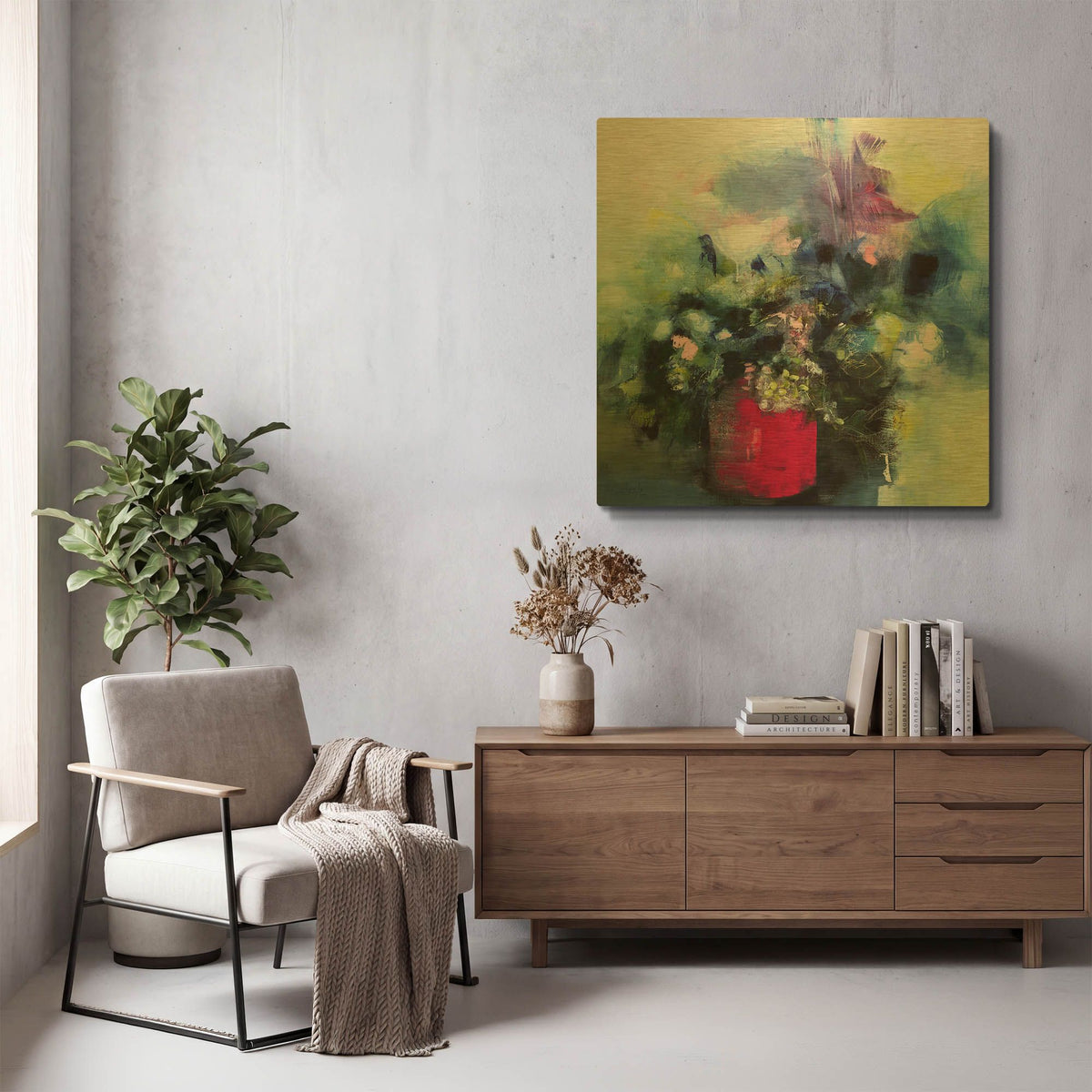 'Flowers In a Pink Pot' By Marianne Quinzin Gold Metal Wall Art