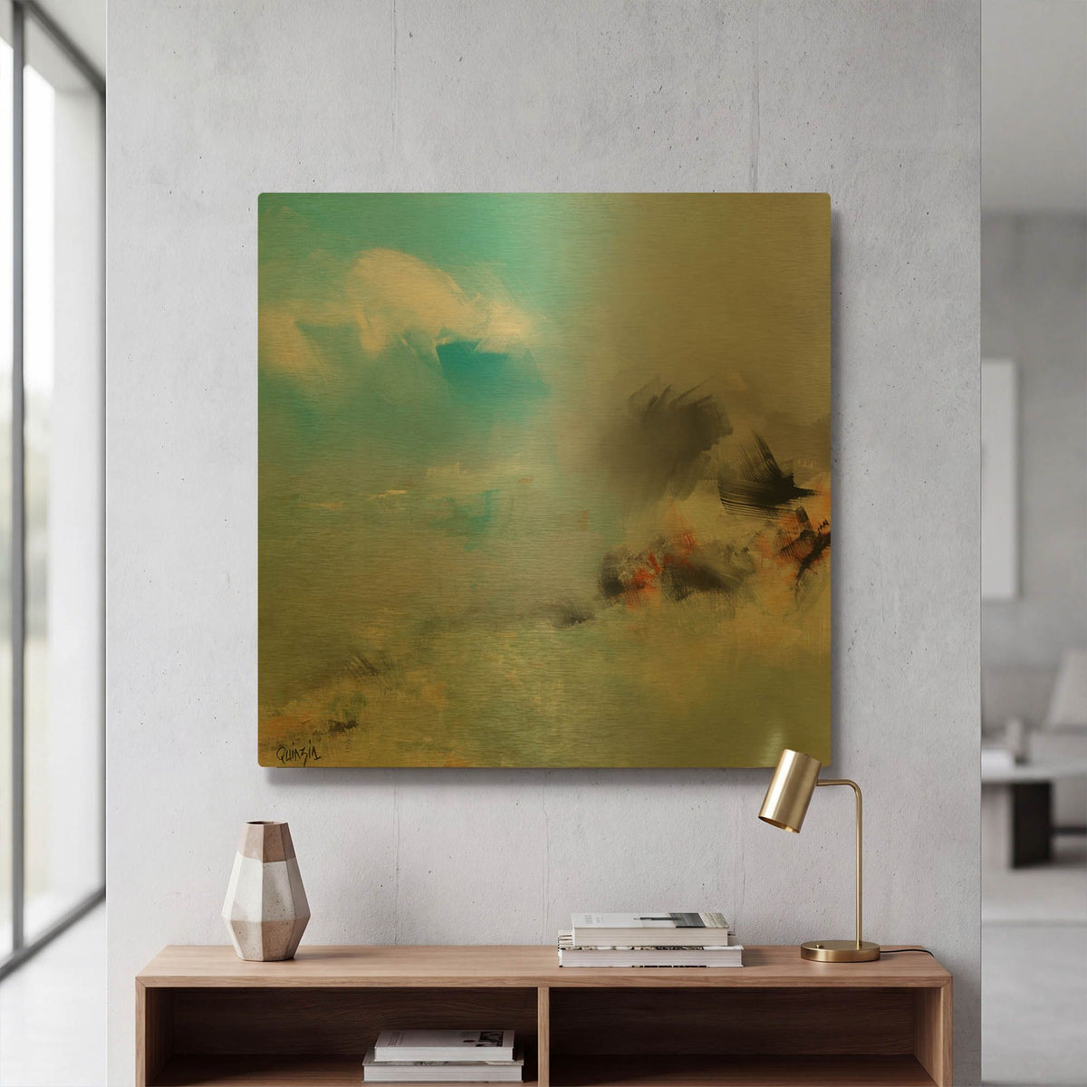 'Living Blue' By Marianne Quinzin Gold Metal Wall Art