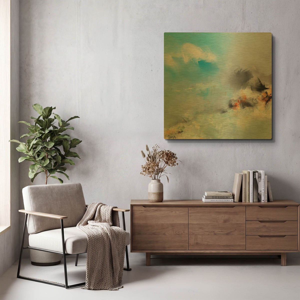 'Living Blue' By Marianne Quinzin Gold Metal Wall Art