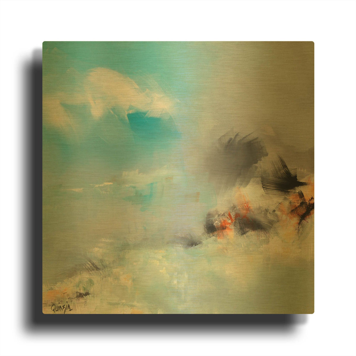 'Living Blue' By Marianne Quinzin Gold Metal Wall Art
