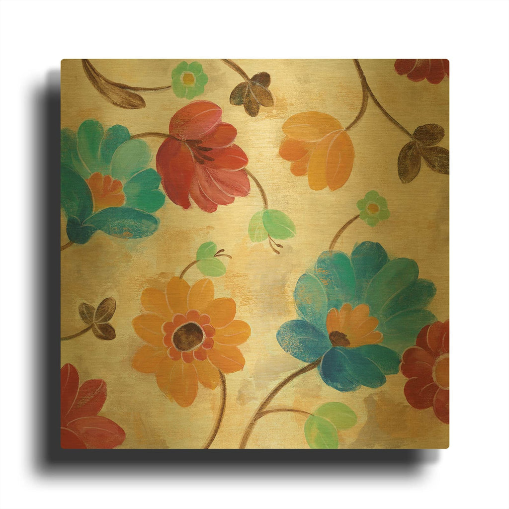 'Coral and Teal Garden I' By Silvia Vassileva Gold Metal Wall Art