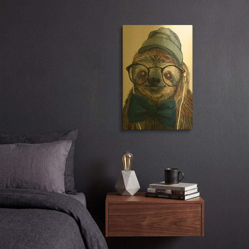 'Hipster Sloth' By Melissa Symons Gold Metal Wall Art