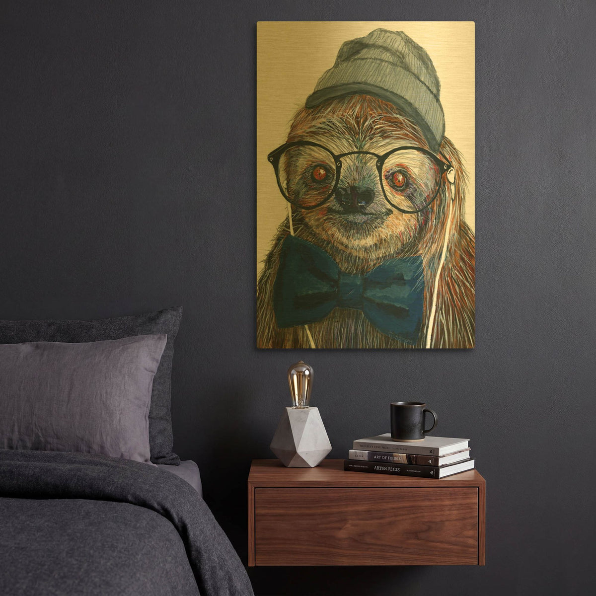 'Hipster Sloth' By Melissa Symons Gold Metal Wall Art