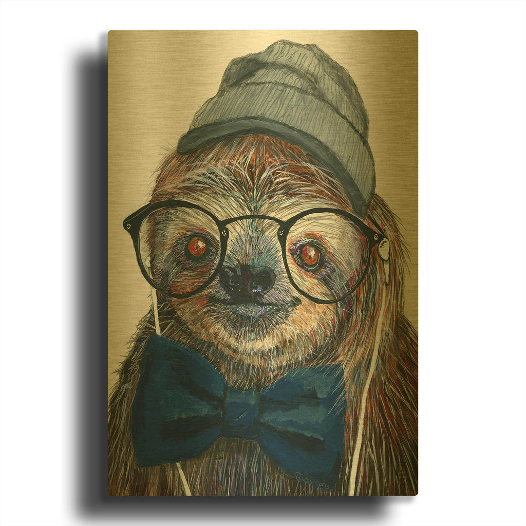 'Hipster Sloth' By Melissa Symons Gold Metal Wall Art