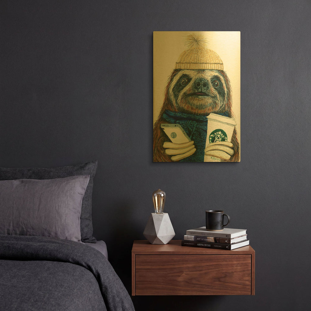 'Urban Sloth' By Melissa Symons Gold Metal Wall Art