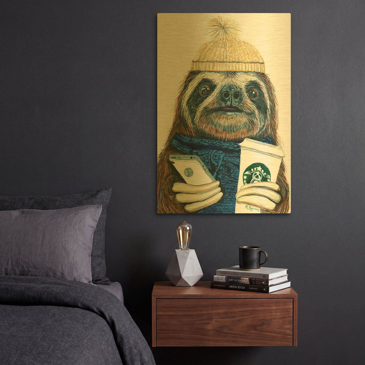 'Urban Sloth' By Melissa Symons Gold Metal Wall Art