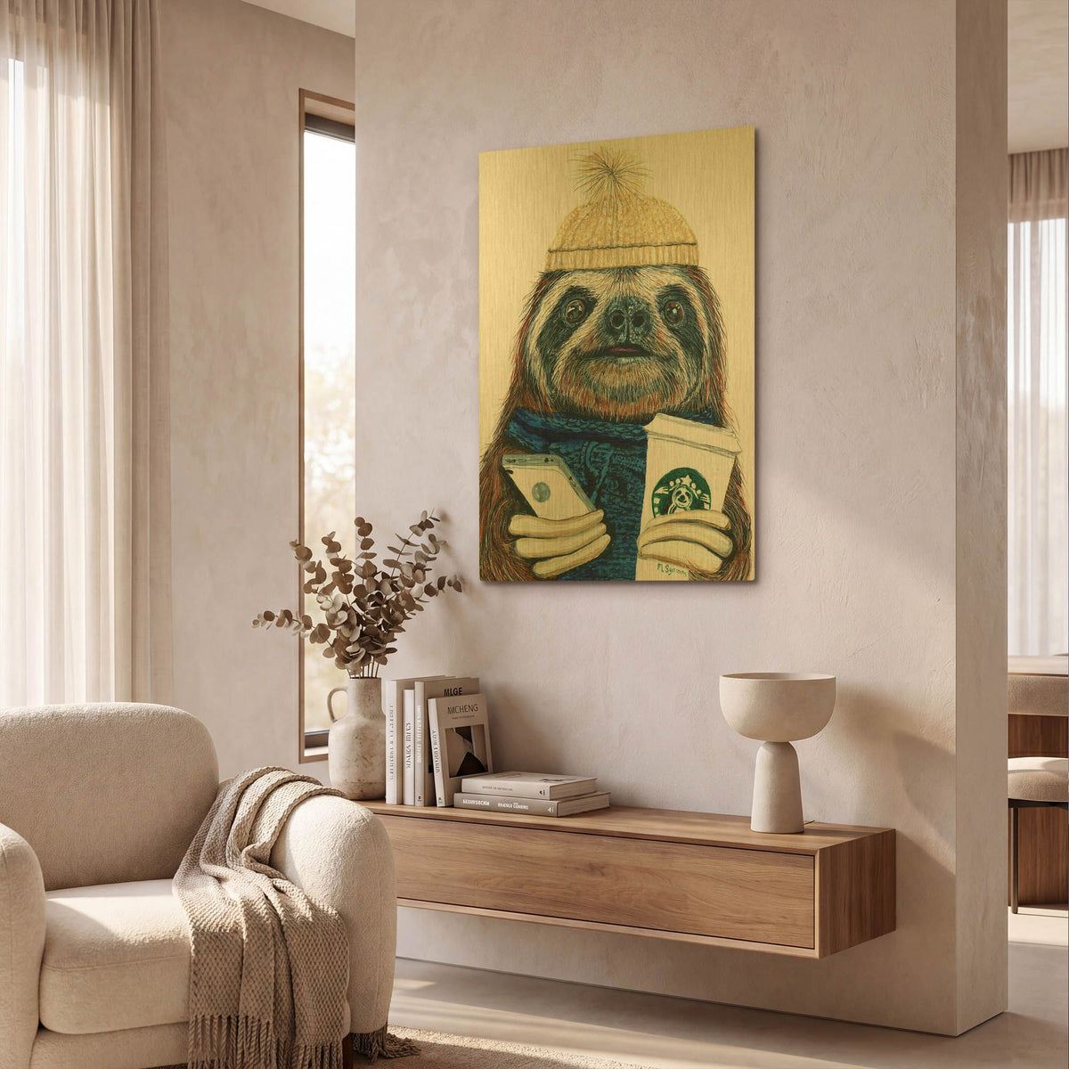 'Urban Sloth' By Melissa Symons Gold Metal Wall Art