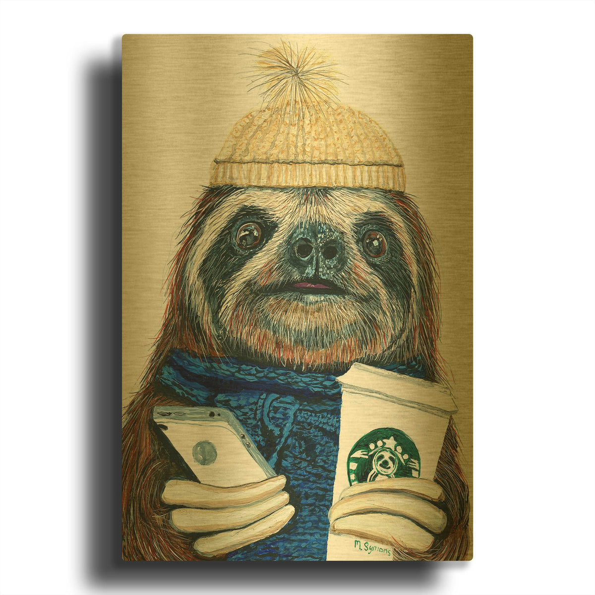 'Urban Sloth' By Melissa Symons Gold Metal Wall Art