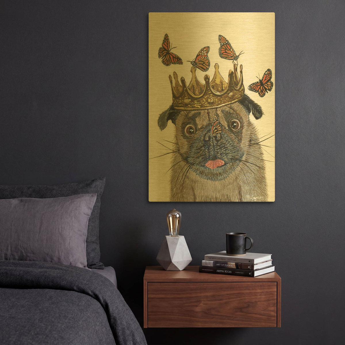 'A Crowned Pug' By Melissa Symons Gold Metal Wall Art