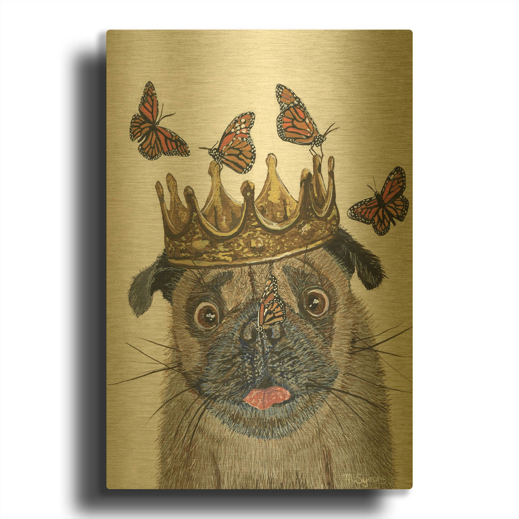 'A Crowned Pug' By Melissa Symons Gold Metal Wall Art