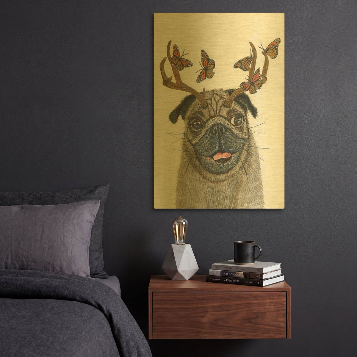 'Pug With a Big Rack' By Melissa Symons Gold Metal Wall Art