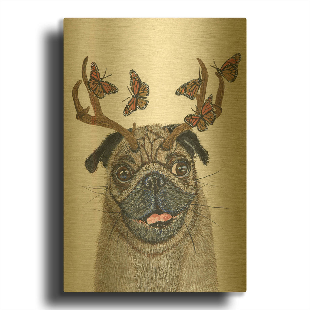 'Pug With a Big Rack' By Melissa Symons Gold Metal Wall Art