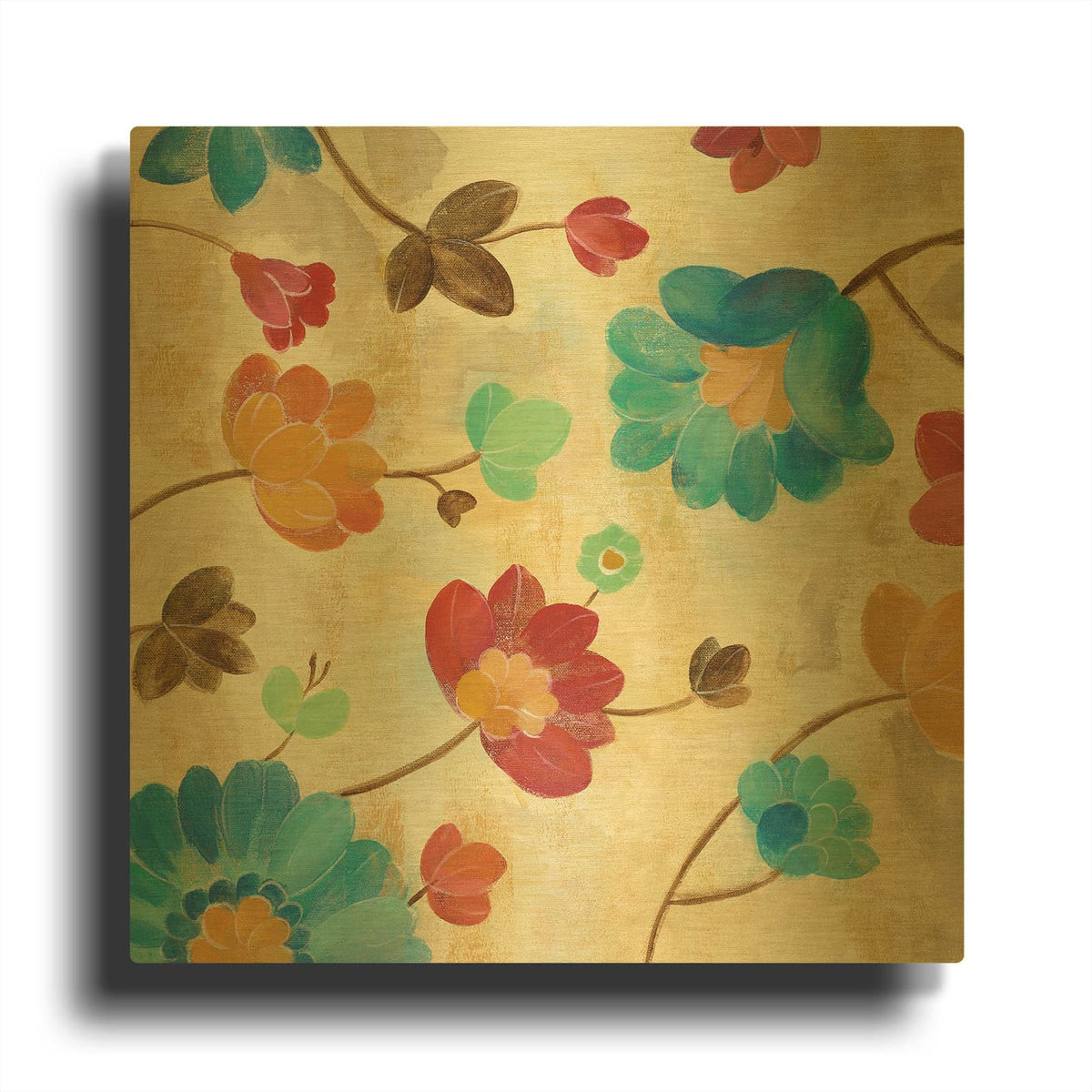 'Coral and Teal Garden II' By Silvia Vassileva Gold Metal Wall Art