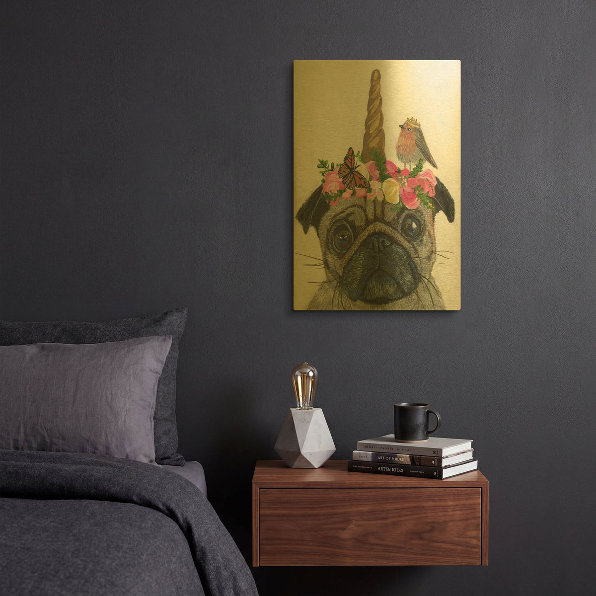 'Unicorn Pug' By Melissa Symons Gold Metal Wall Art