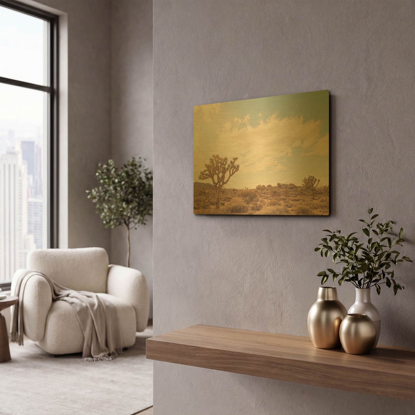 'Sunshine & Joshua Trees' By Myan Soffia Gold Metal Wall Art