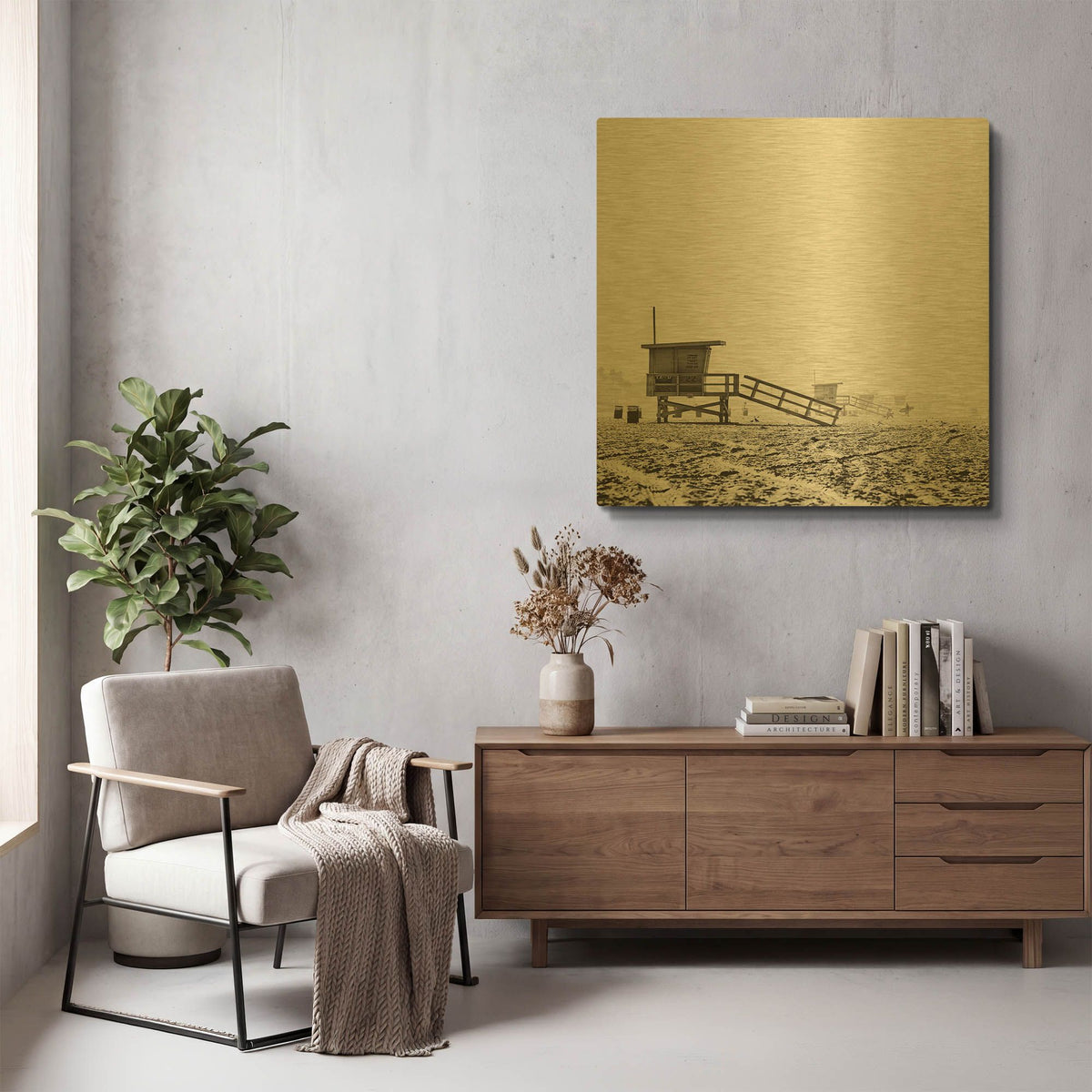 'BW Lifeguard' By Myan Soffia Gold Metal Wall Art
