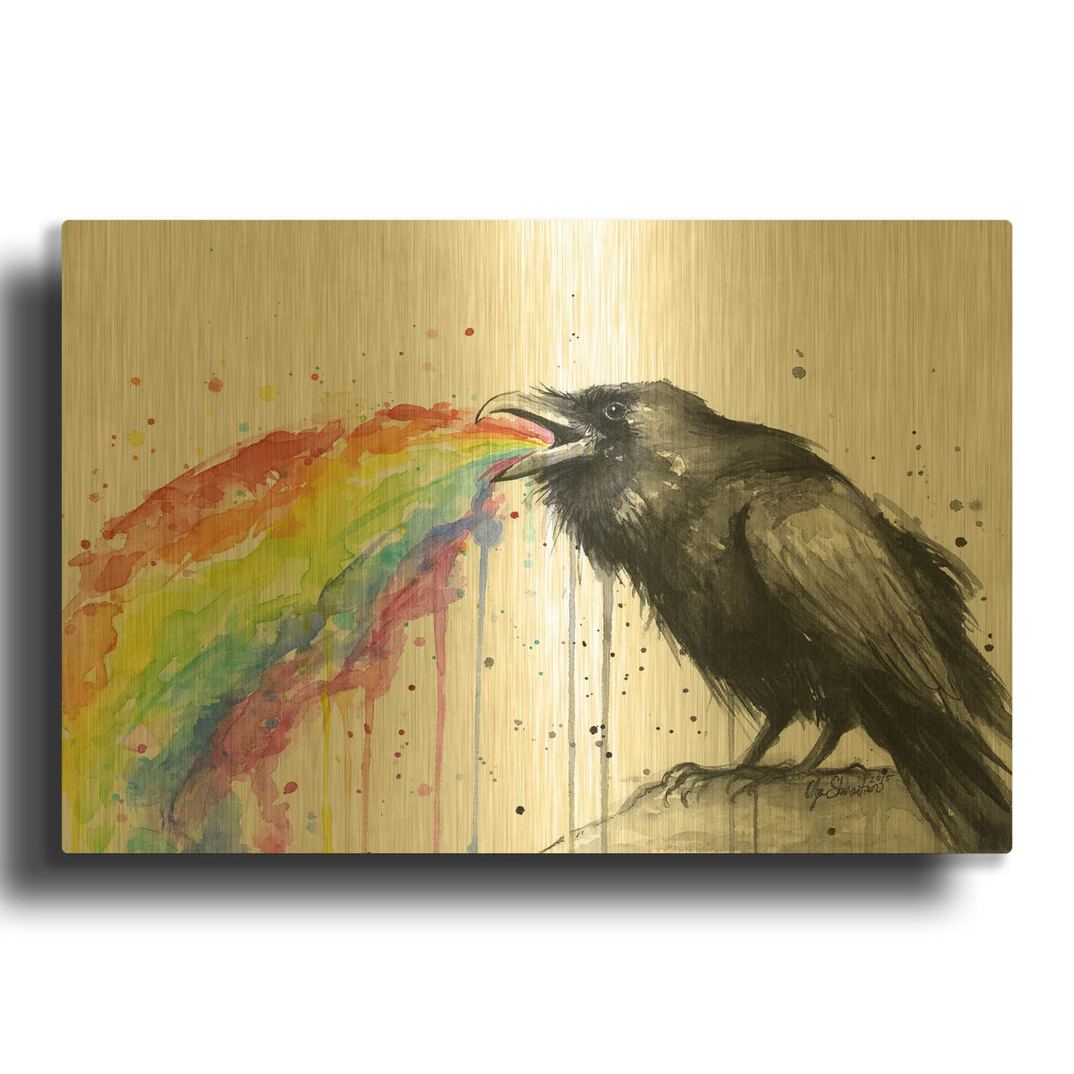 'Raven Tastes the Rainbow' By Olga Shvartsur Gold Metal Wall Art