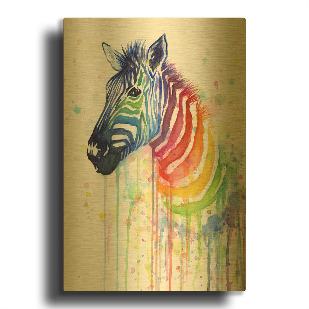 'Rainbow Zebra' By Olga Shvartsur Gold Metal Wall Art