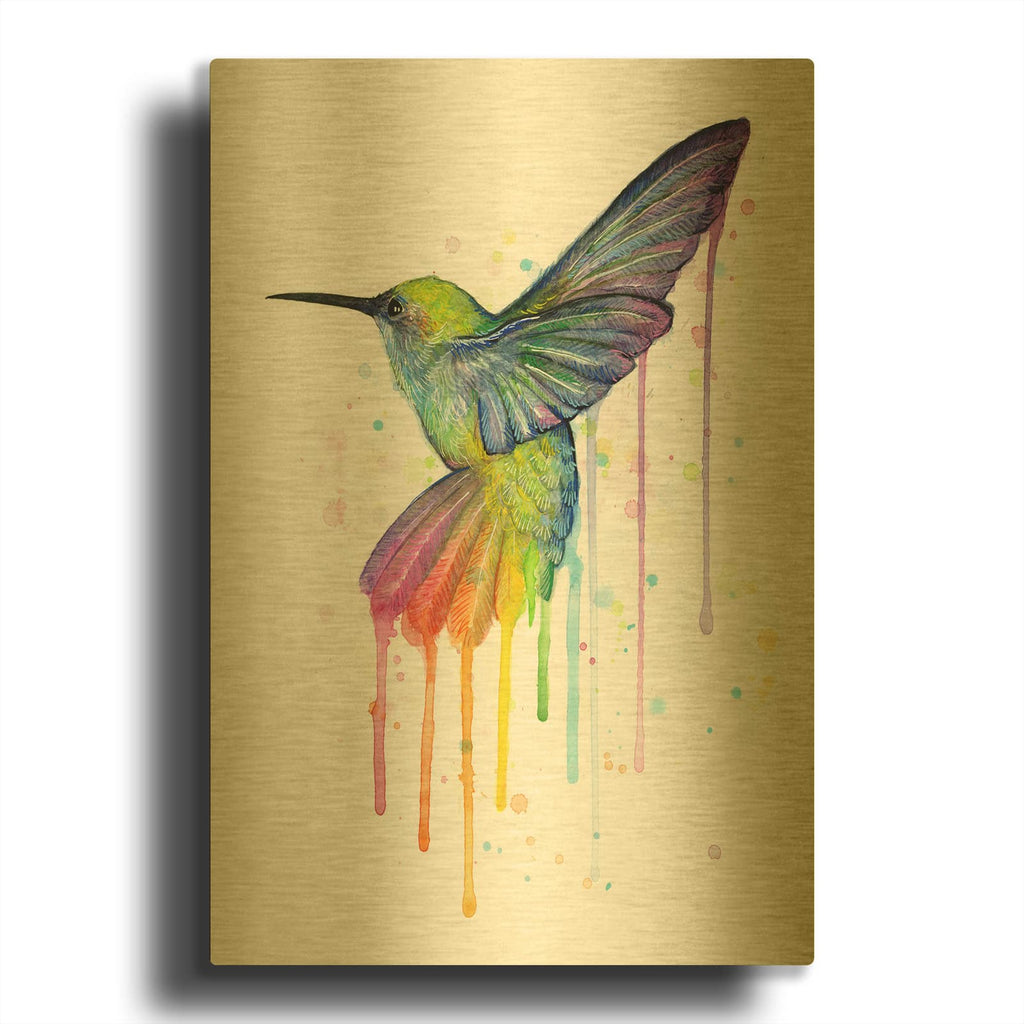 'Rainbow Hummingbird' By Olga Shvartsur Gold Metal Wall Art