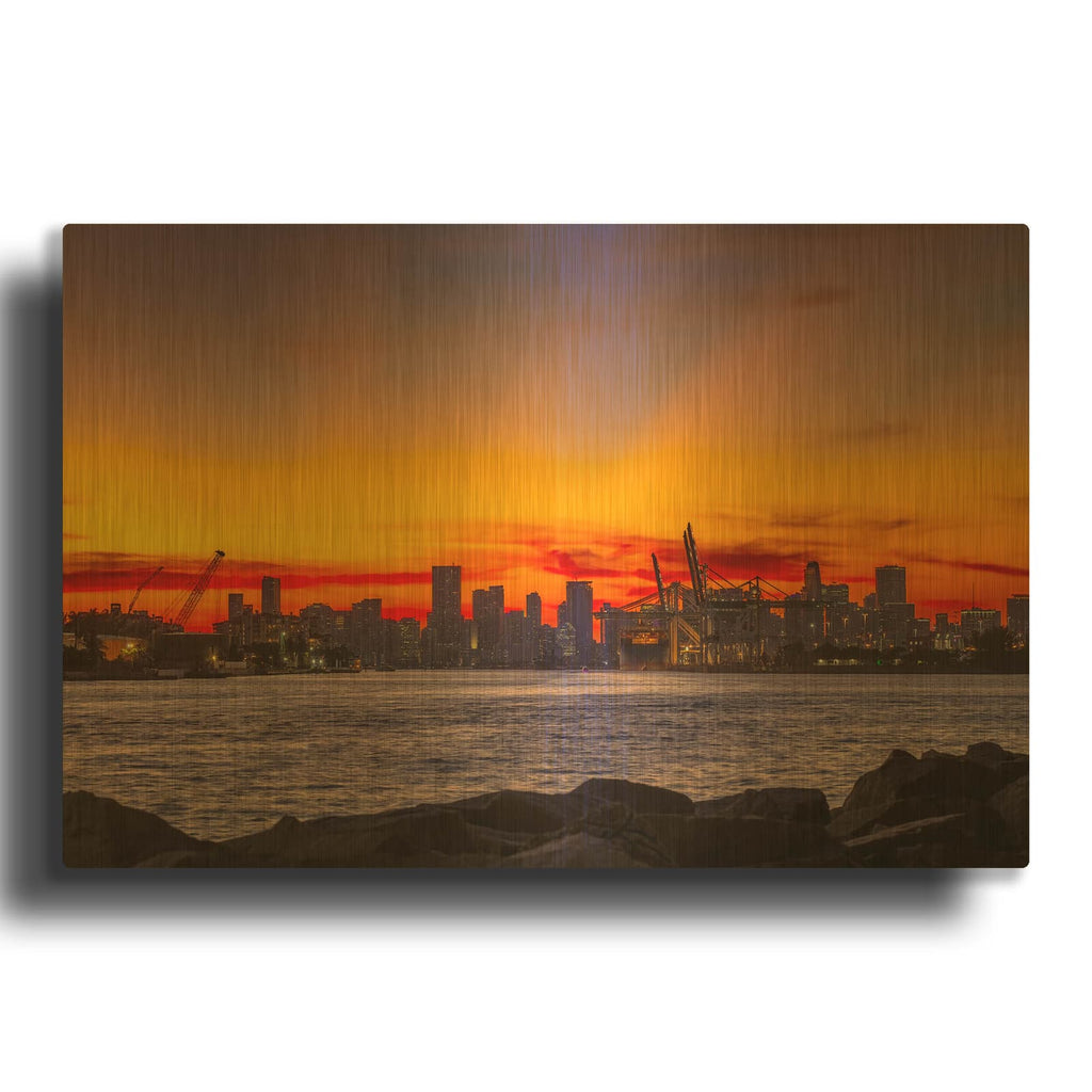 'Port Of Miami - Last Light' By Luxe Gold Metal Wall Art