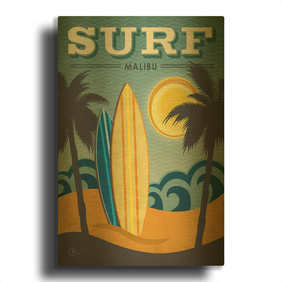 'Surf Malibu' By Renee Pulve Gold Metal Wall Art