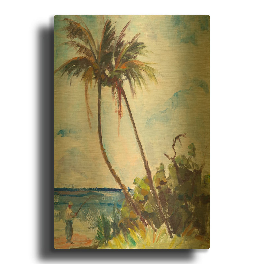 'Fishing under Palms' By Richard A. Rodgers Gold Metal Wall Art