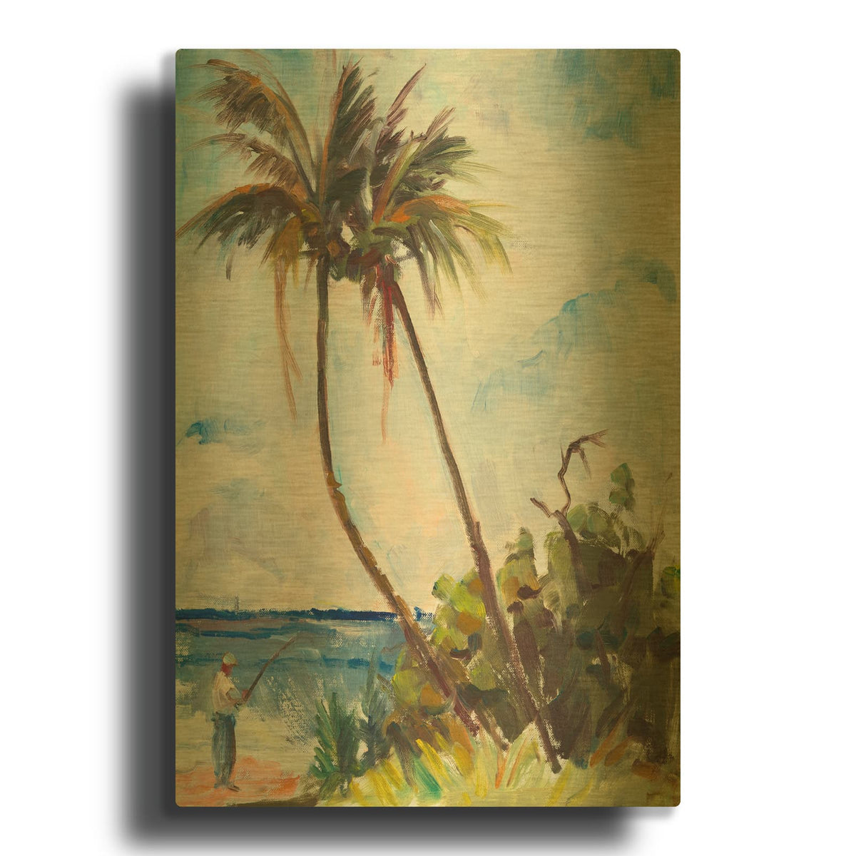 'Fishing under Palms' By Richard A. Rodgers Gold Metal Wall Art