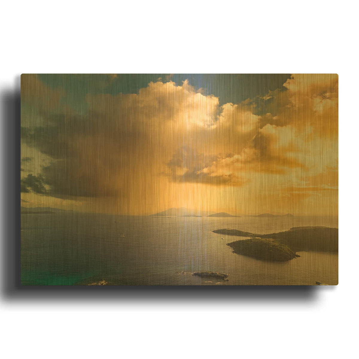 'Morning Rain Over Pillsbury Sound USVI' By Luxe Gold Metal Wall Art