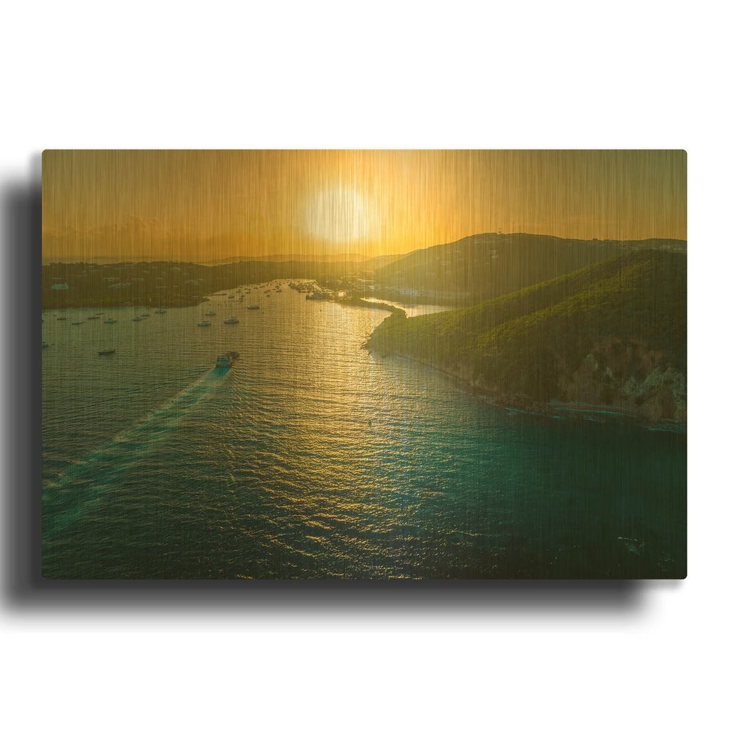 'Sunset over Vessup Bay St Thomas USVI' By Luxe Gold Metal Wall Art