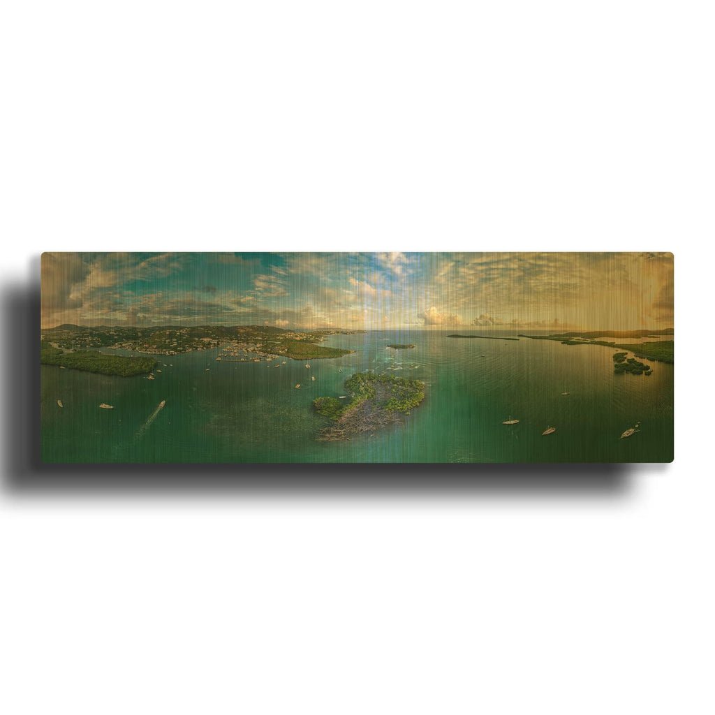 'St Thomas USVI Sunset Panorama' By Luxe Gold Metal Wall Art