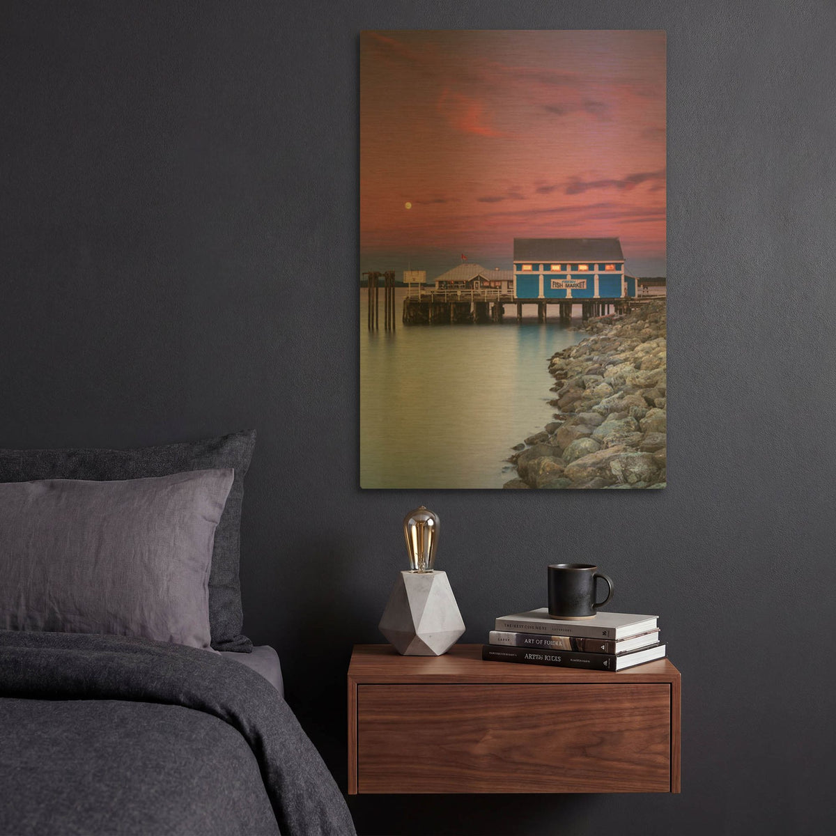 'Moon over Sidney Fish Market' By Shawn/Corinne Severn Gold Metal Wall Art