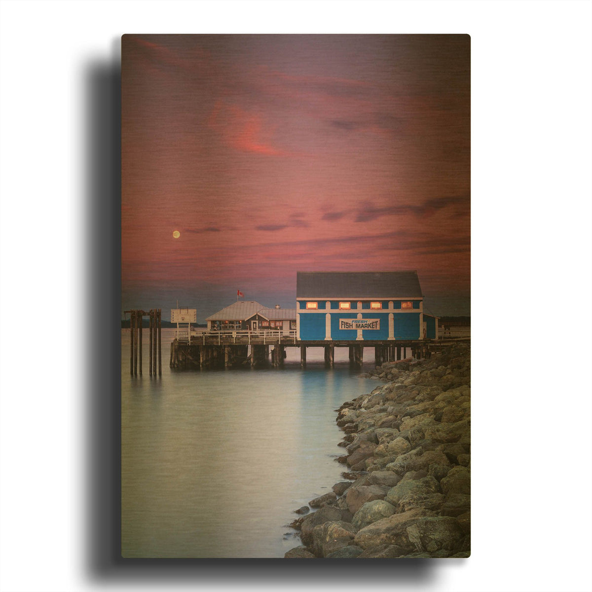 'Moon over Sidney Fish Market' By Shawn/Corinne Severn Gold Metal Wall Art