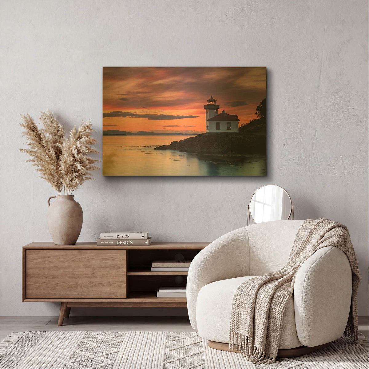 'Orange Sunset at Lime Kiln Lighthouse' By Shawn/Corinne Severn Gold Metal Wall Art