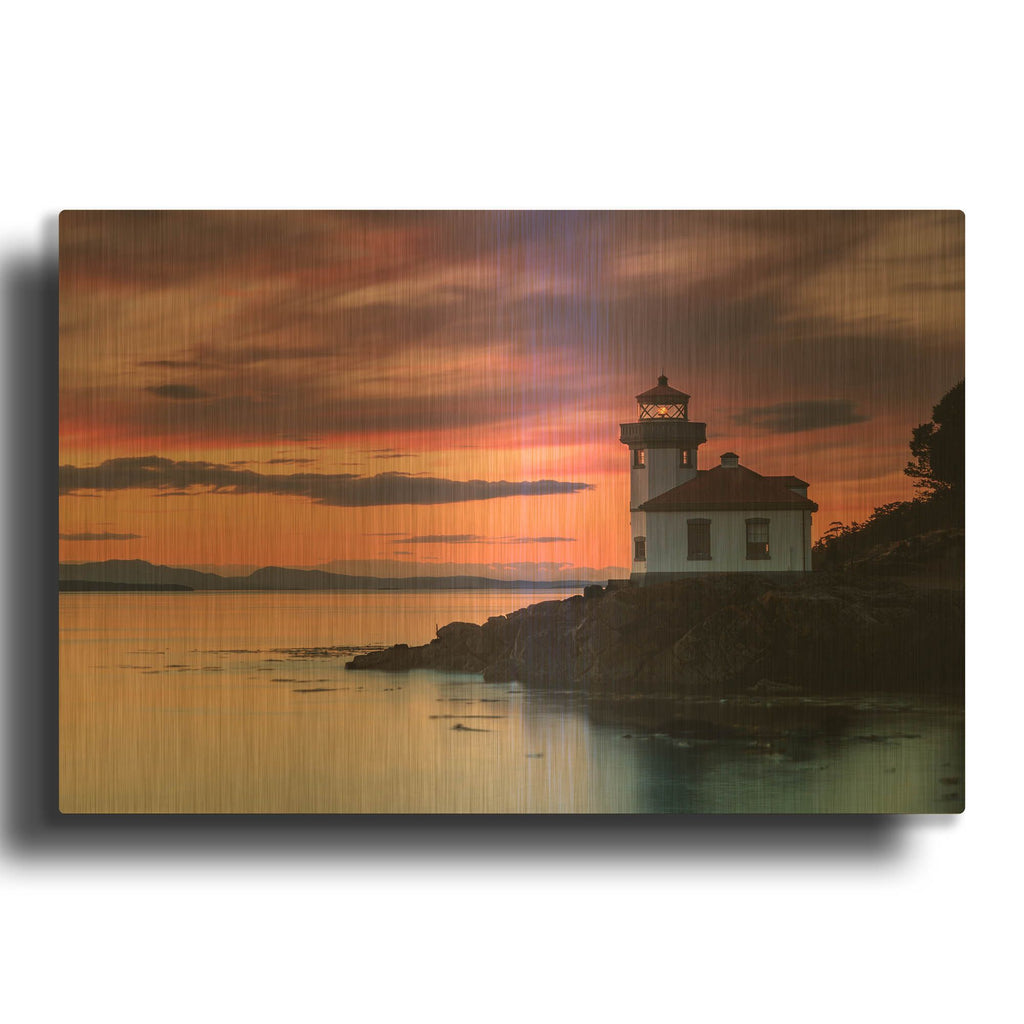 'Orange Sunset at Lime Kiln Lighthouse' By Shawn/Corinne Severn Gold Metal Wall Art